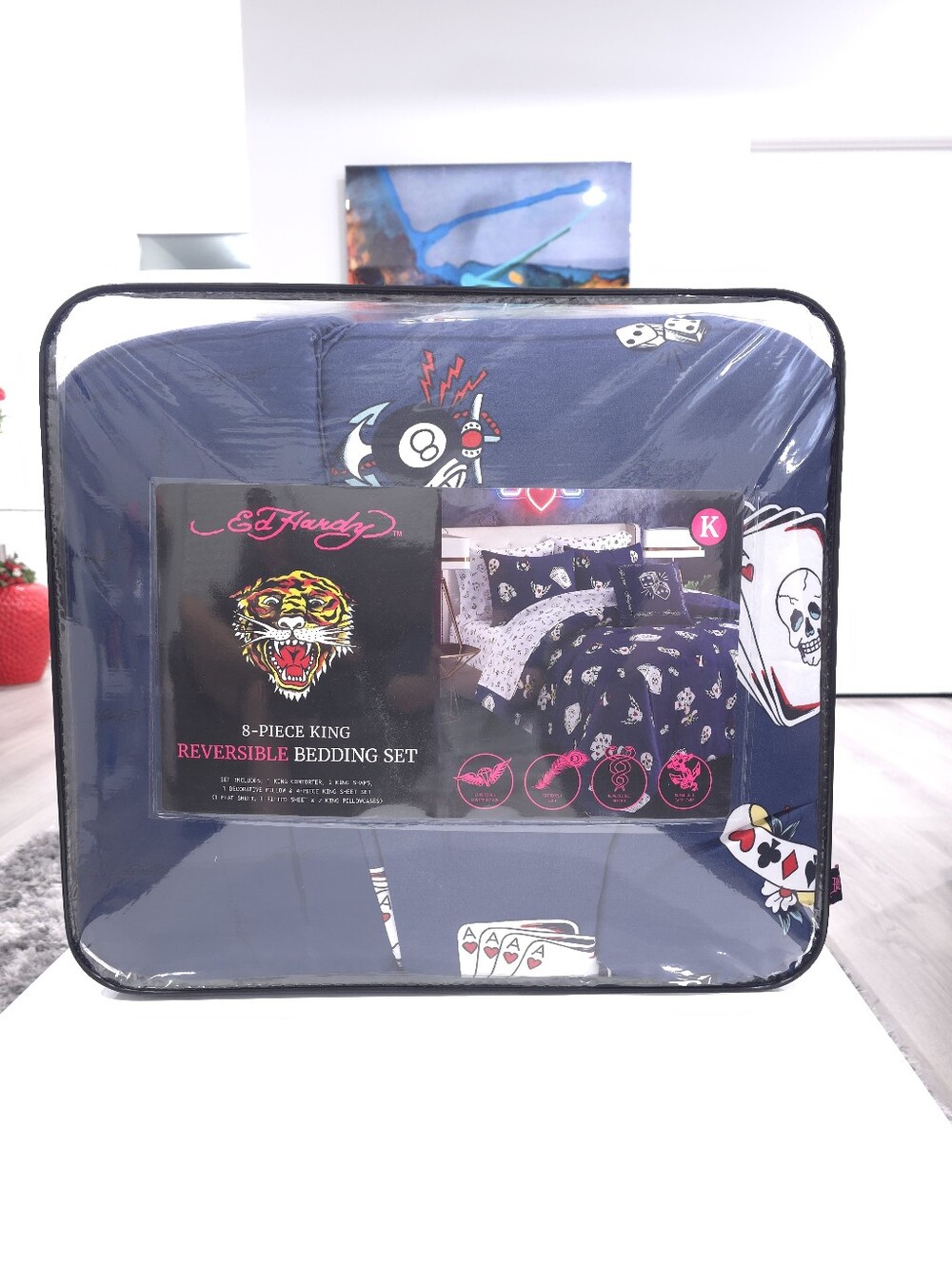 Ed Hardy KING 8 Piece Cards Dice Reversible Comforter Bedding Set